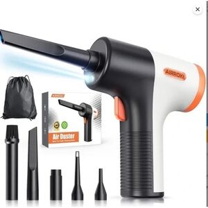 Airroki Cordless Air Duster in Black & White. Charging Cord & Storage Bag. NEW!